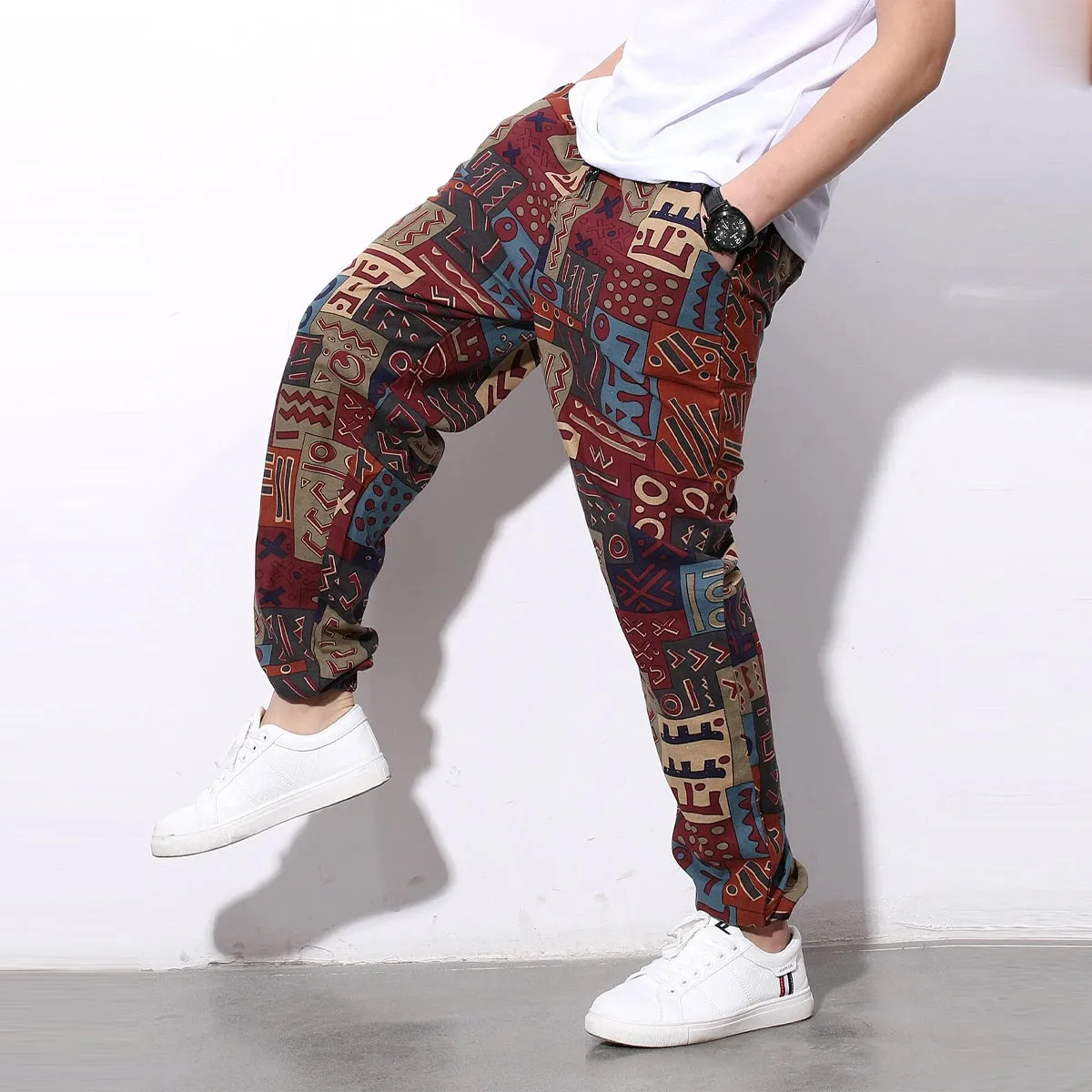 Loose Geomatric Prints StreetWear Jogger Breathable Casual Harem Pants for Men & Women