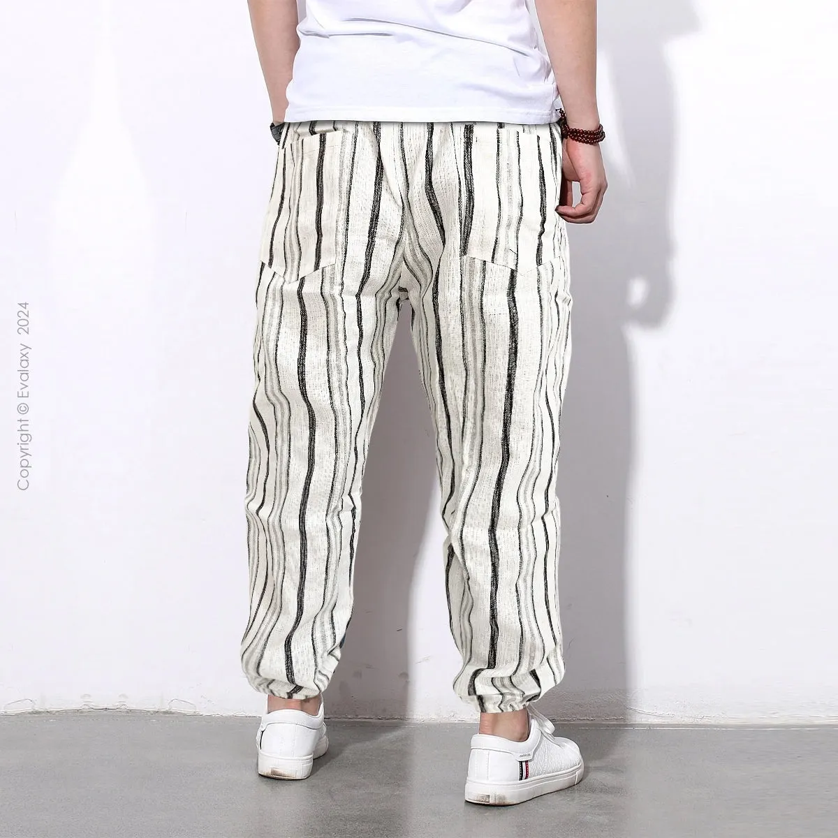 Loose White Stripped Premium Jogger Breathable Casual Harem Pants for Men & Women