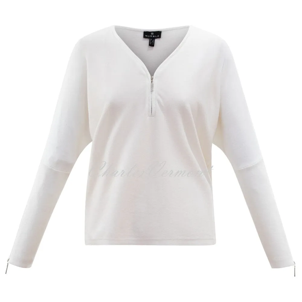 Marble Zipped V-neck Sweater – style 6323-104 (Ivory)