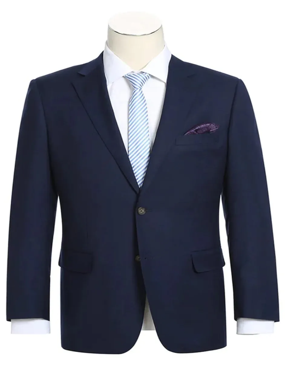 Mens Basic Two Button Classic Fit Wool Navy Blue Blazer Sport Coat