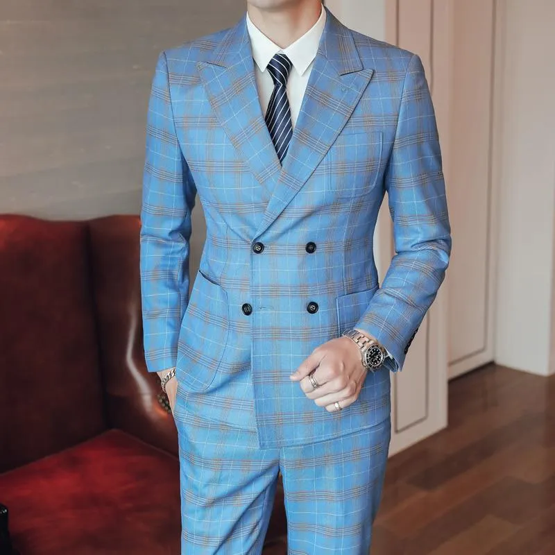 Men's Plaid Suit | Double Breasted Blazer & Vest & Pants