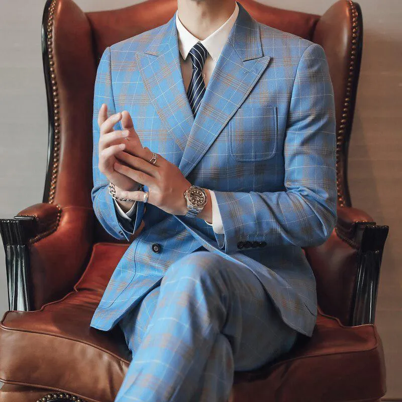 Men's Plaid Suit | Double Breasted Blazer & Vest & Pants