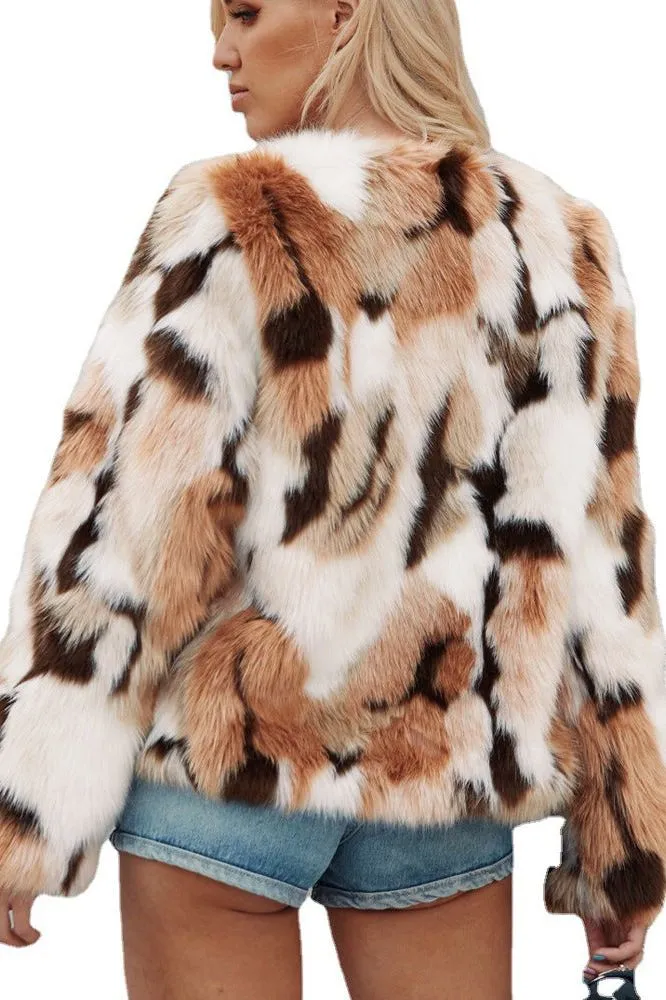 Mixed color imitation fur jacket