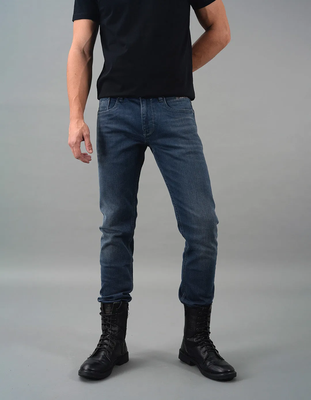 Petrol 5 Pocket Mid-Rise Slim Straight Fit Jeans