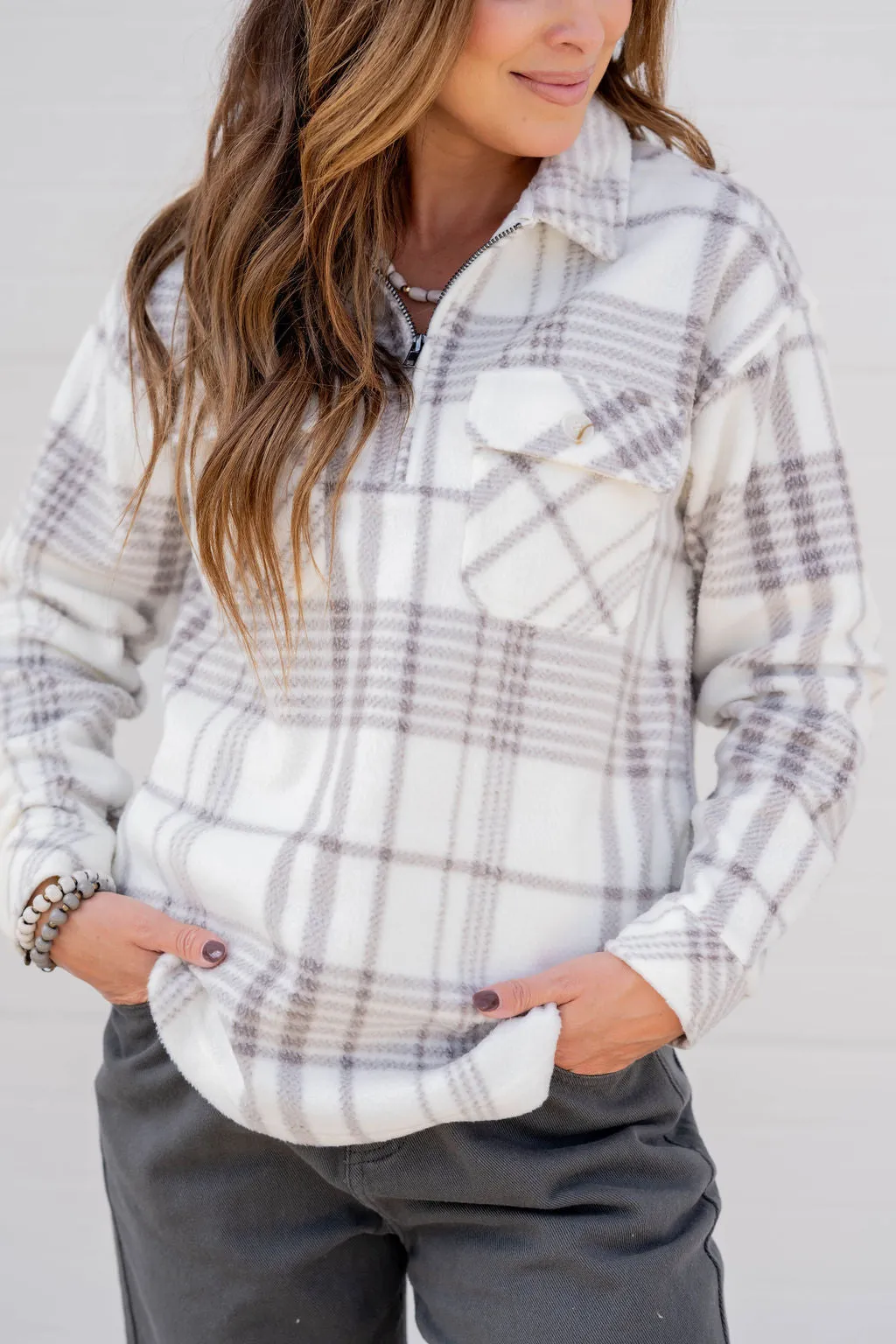 Plaid Plush Quarter Zip Pullover