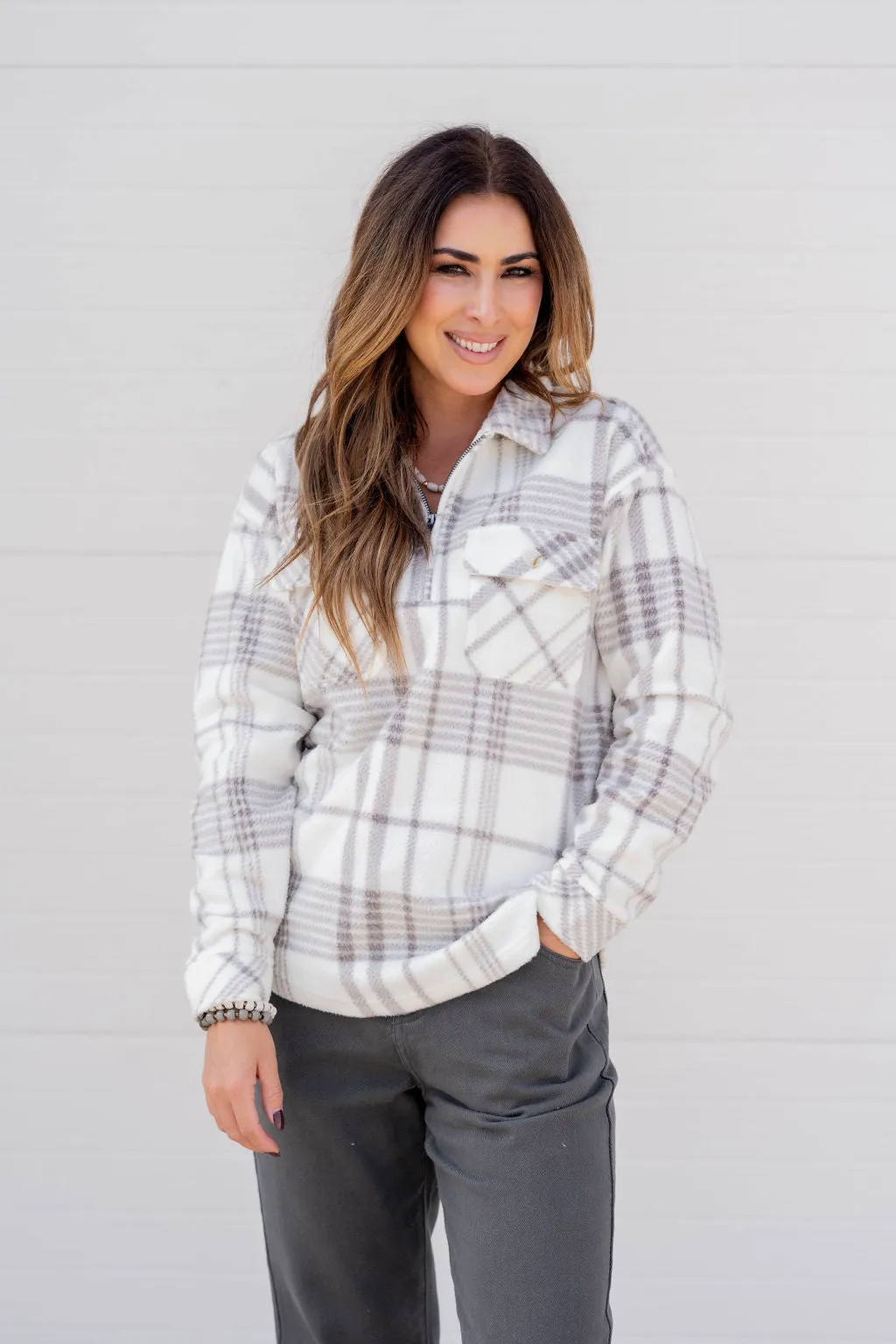 Plaid Plush Quarter Zip Pullover