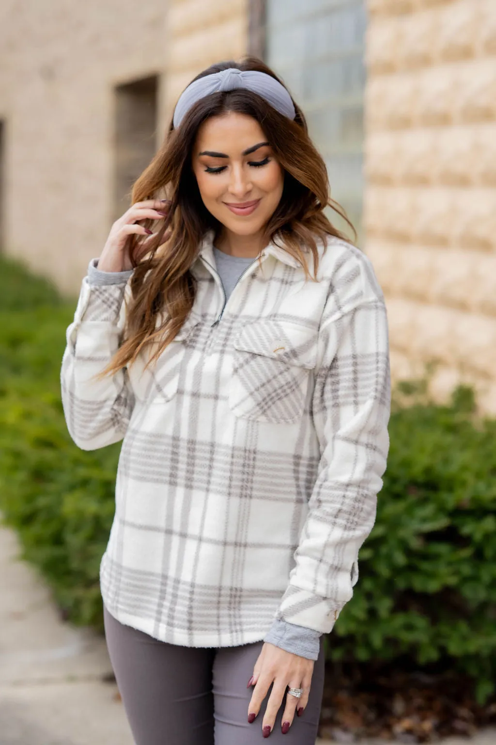 Plaid Plush Quarter Zip Pullover