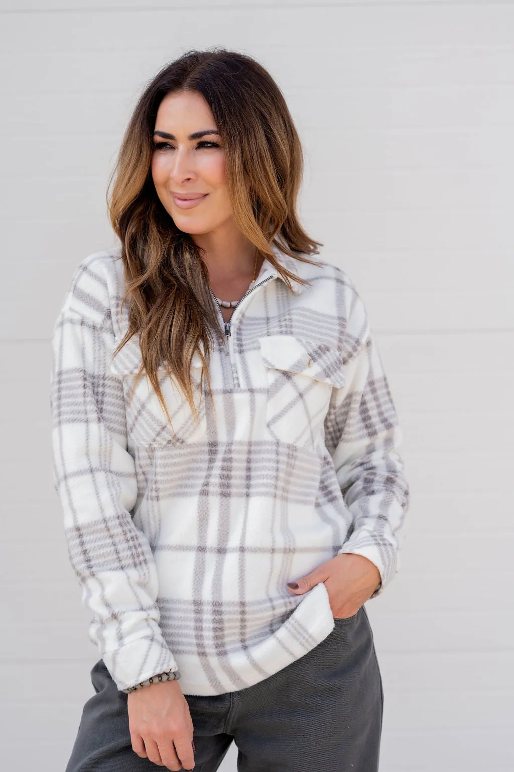 Plaid Plush Quarter Zip Pullover