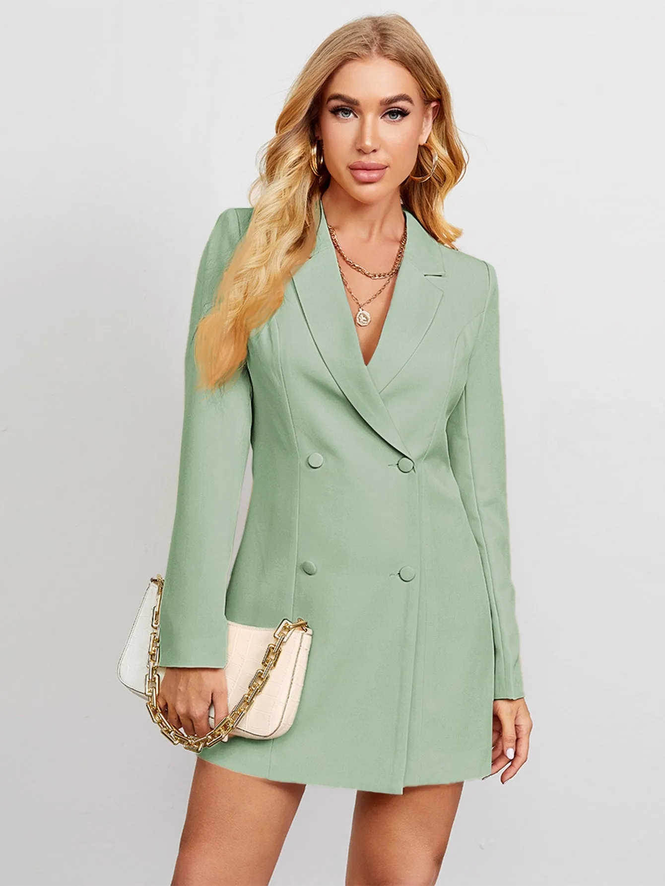 Plunging Double-Breasted Mini Blazer Dress