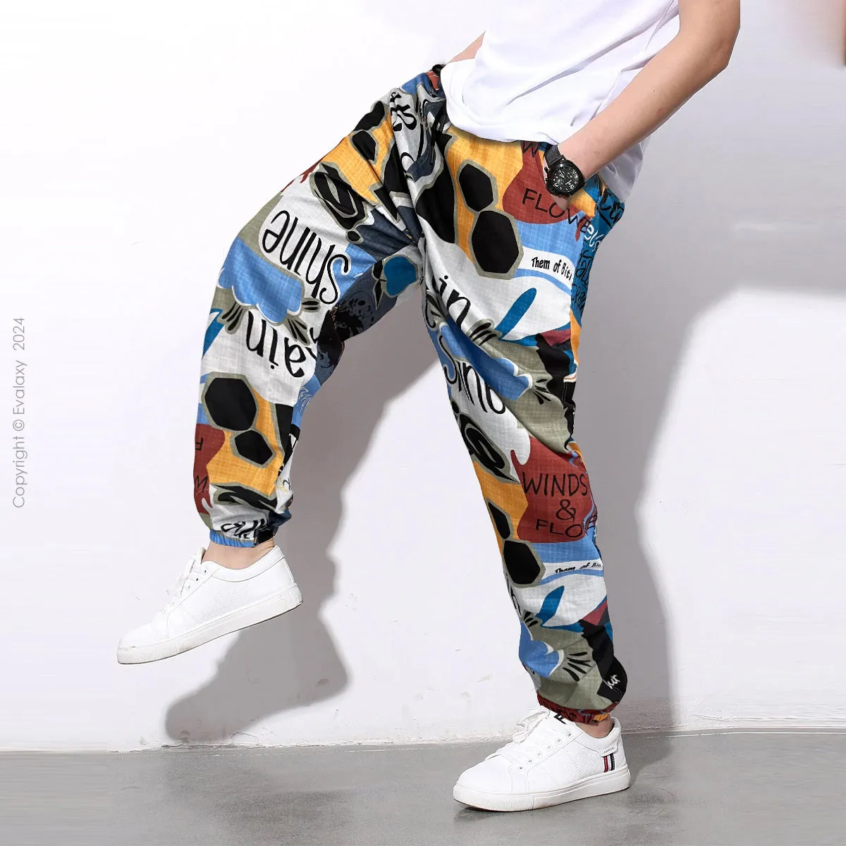 Random Adventure Rain Text StreetWear Jogger Breathable Casual Harem Pants for Men & Women