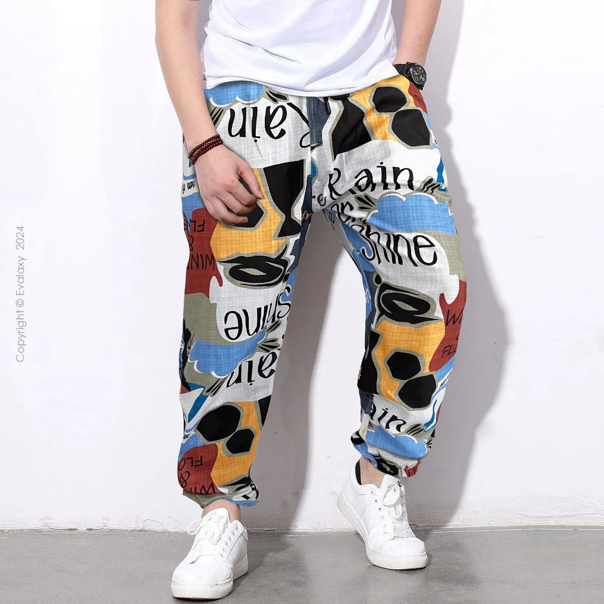 Random Adventure Rain Text StreetWear Jogger Breathable Casual Harem Pants for Men & Women