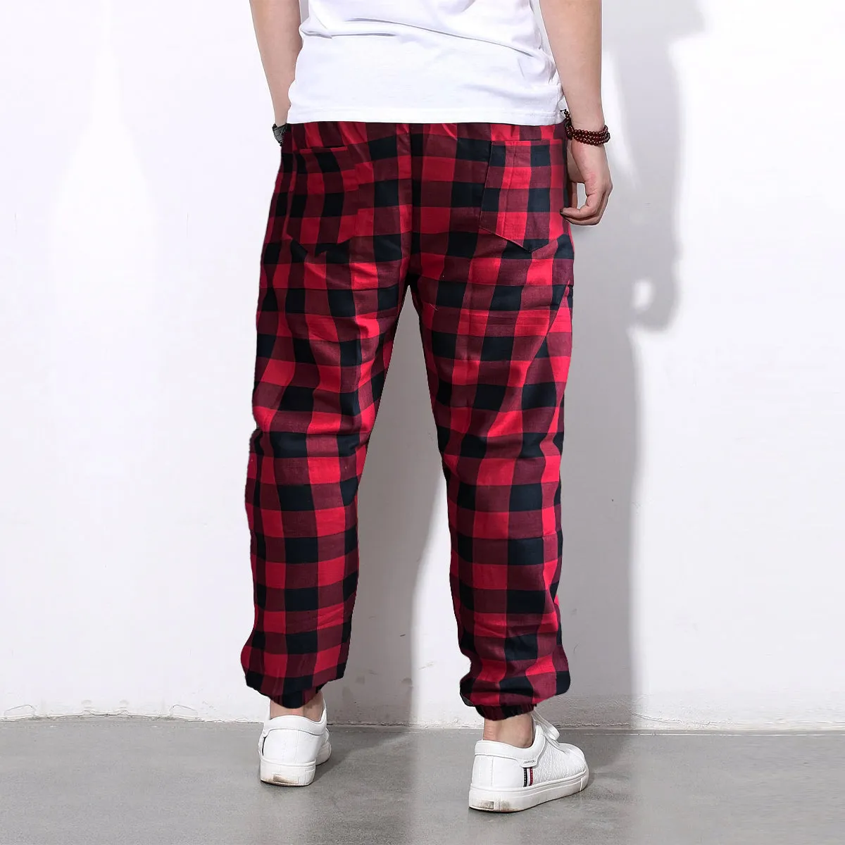 Red Plaid Loose Jogger Breathable Casual Harem Pants