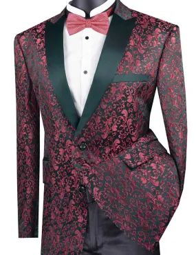 Red Regular Fit Floral Pattern Jacket Peak Lapel