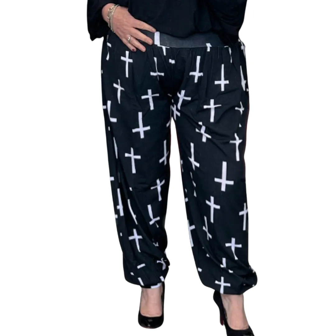 ROCKTHOSECURVES CROSS PRINT HAREM PANTS ALI BABA TROUSERS