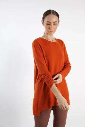 Round neck orange knitted pure Cashmere Sweater