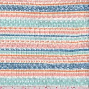 Salmon/Teal/Blue Stripe Pointelle Knit Fabric