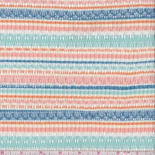 Salmon/Teal/Blue Stripe Pointelle Knit Fabric