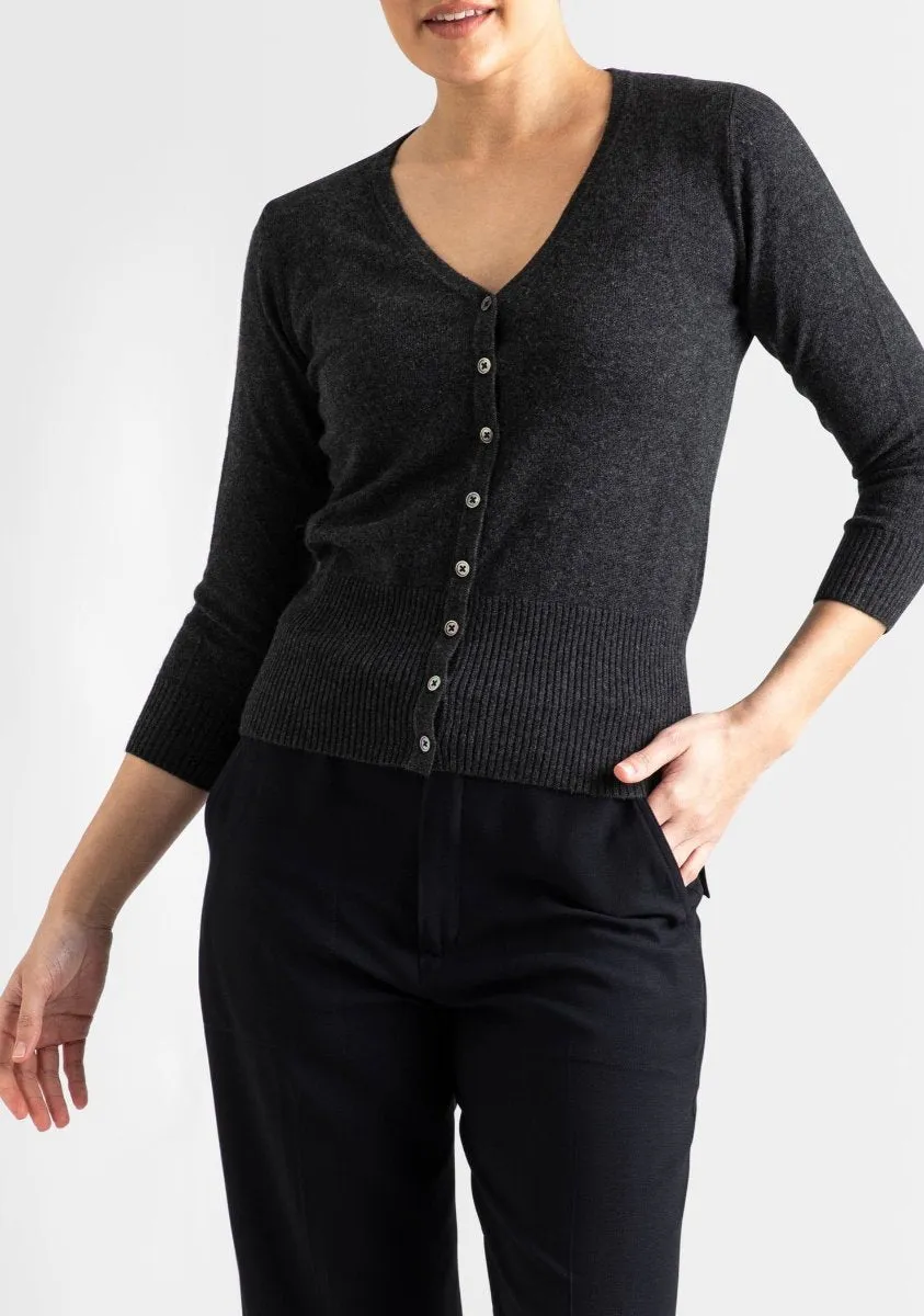 Silk   Cashmere Audrey Cardigan in Dark Charcoal Marle