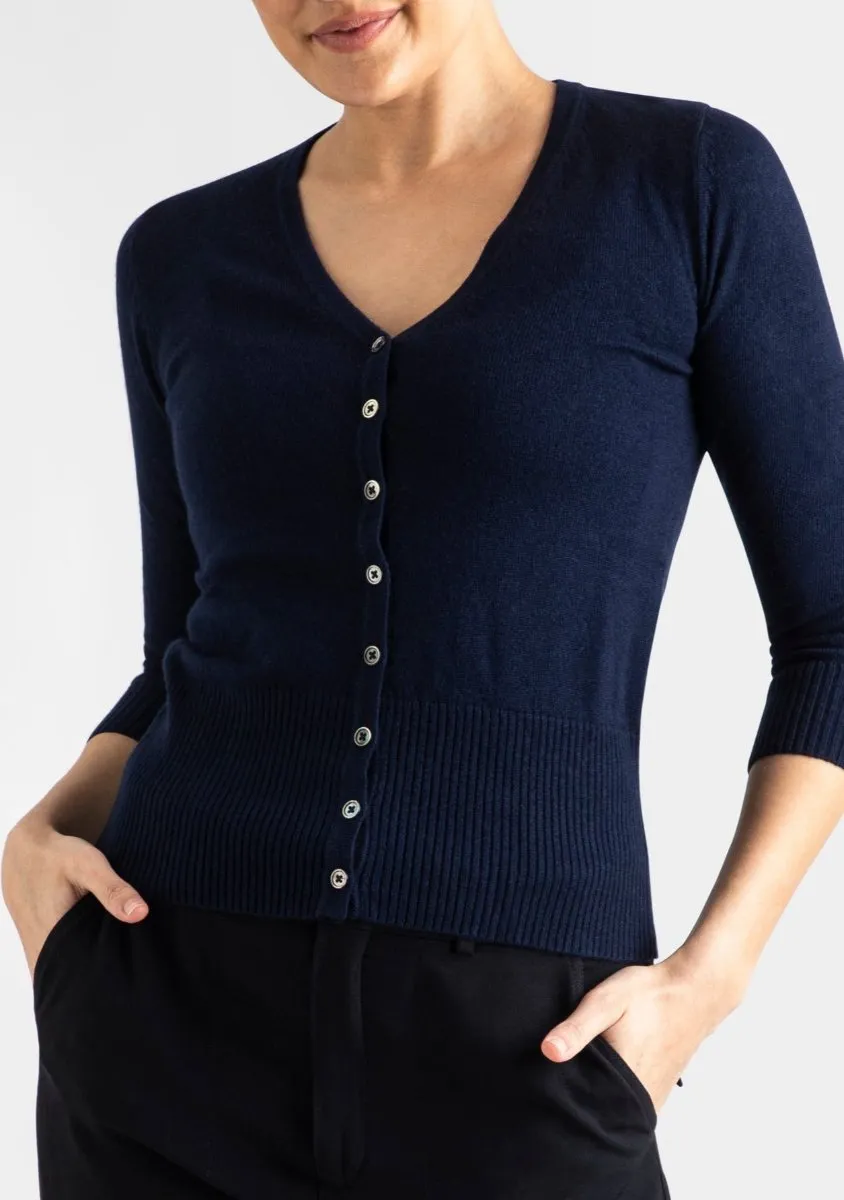 Silk   Cashmere Audrey Cardigan in Navy