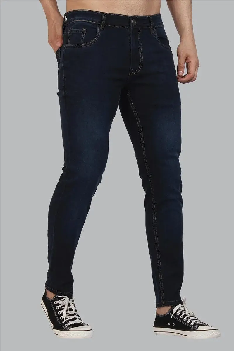 Skinny Fit Ankle Length Dark Blue Men's Denim Jeans