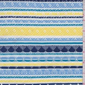 Sky/Navy/Yellow Stripe Pointelle Knit Fabric