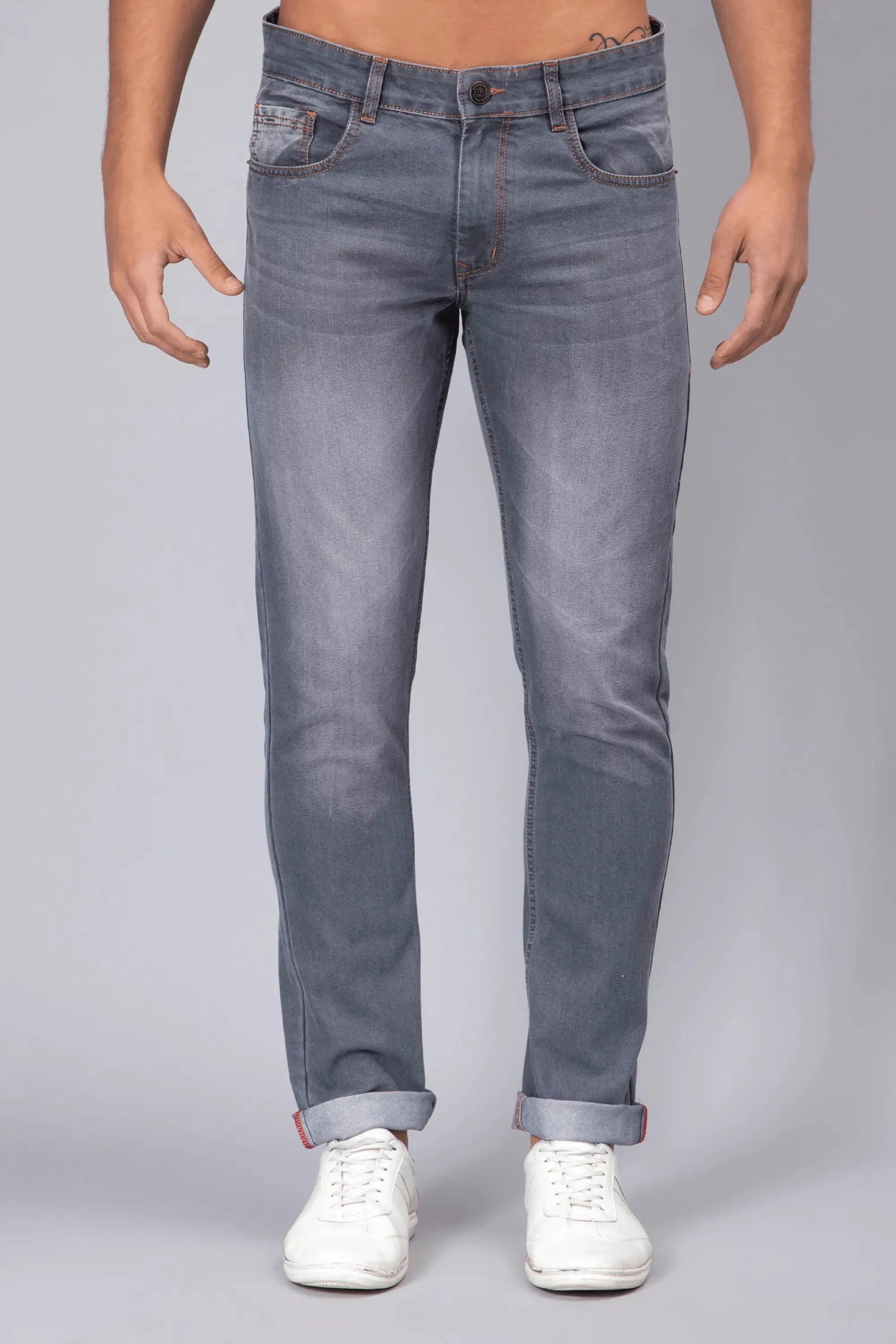 Slim Tapered Fit Grey Stretchable Premium Denim Jeans