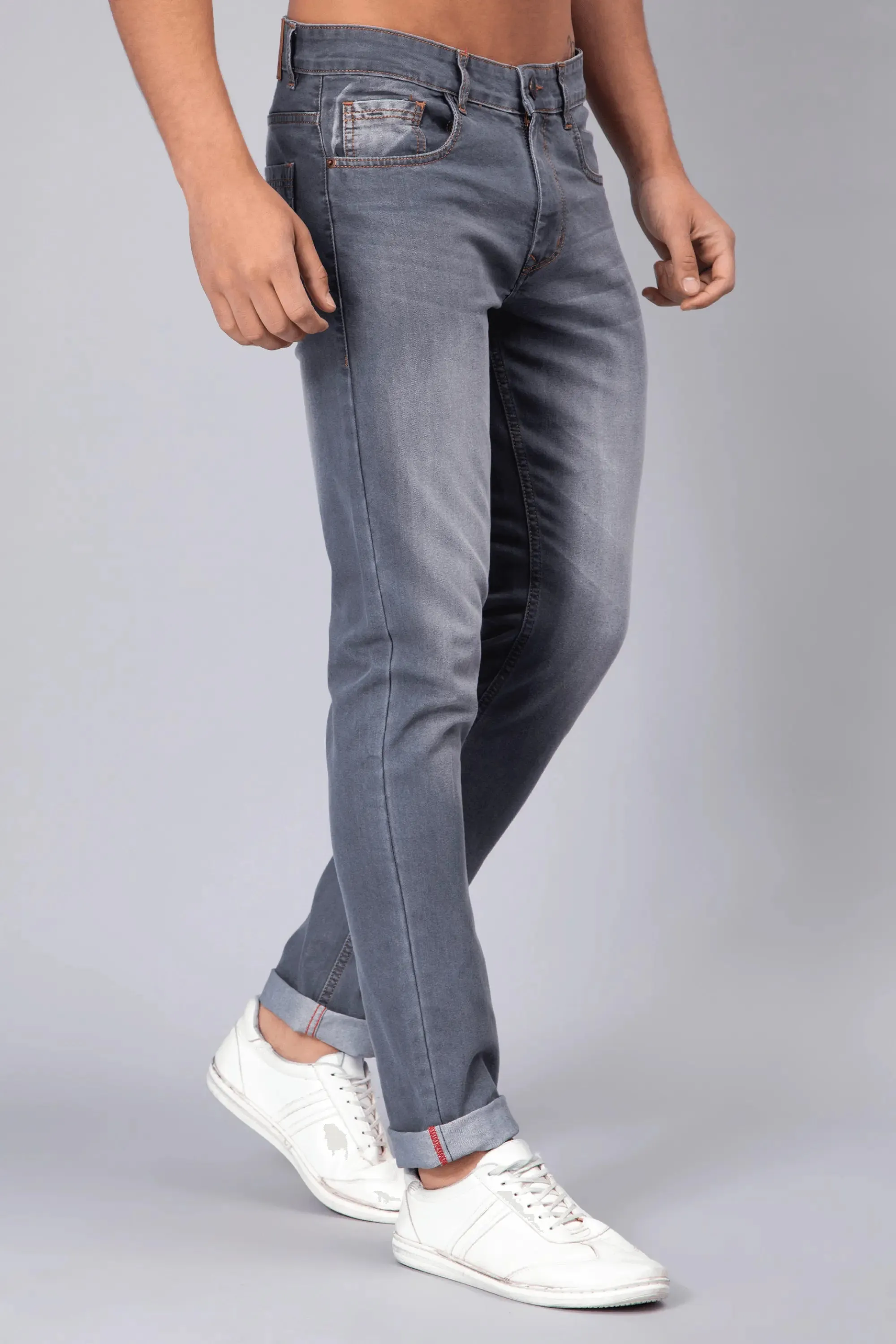 Slim Tapered Fit Grey Stretchable Premium Denim Jeans