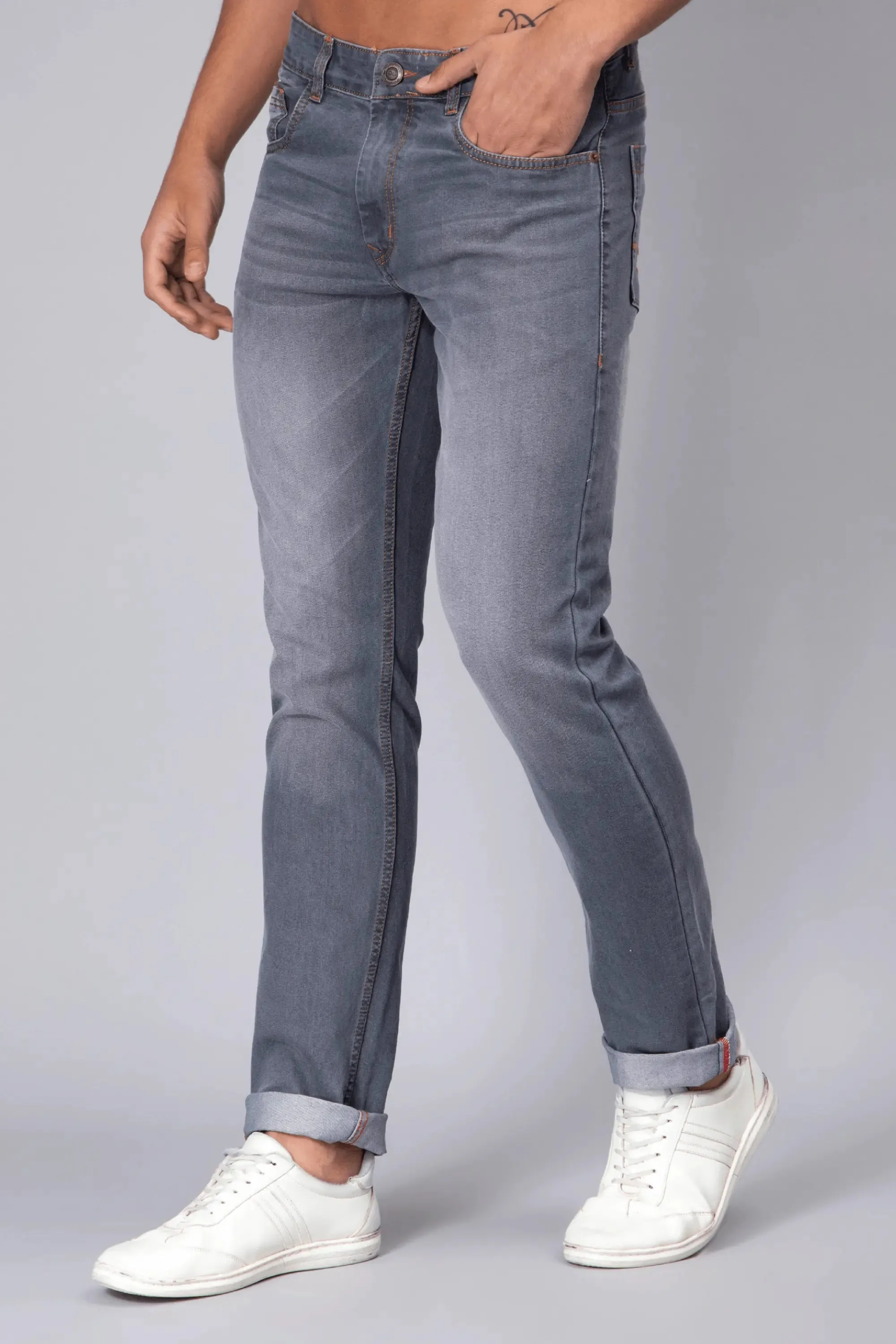 Slim Tapered Fit Grey Stretchable Premium Denim Jeans