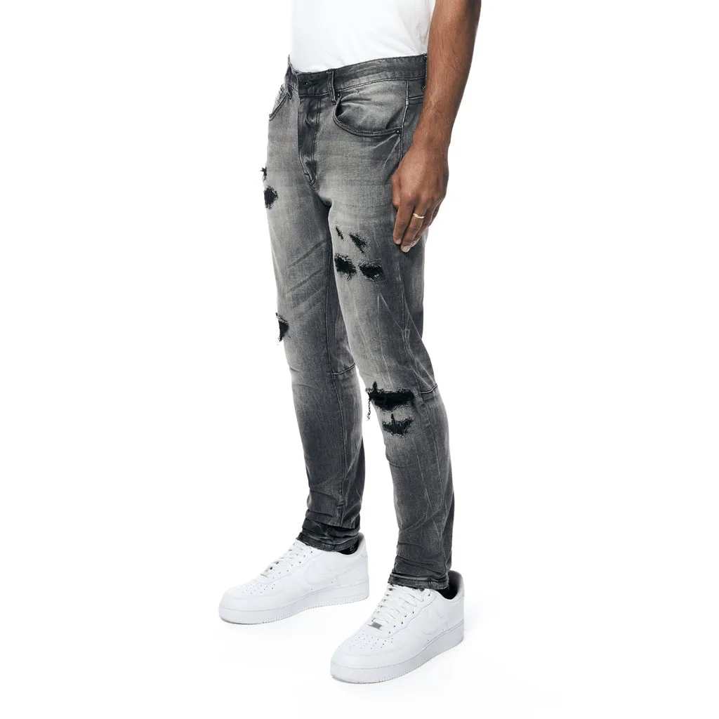 Slim Tapered Vintage Washed Rip And Repair Jeans - Pluto Grey