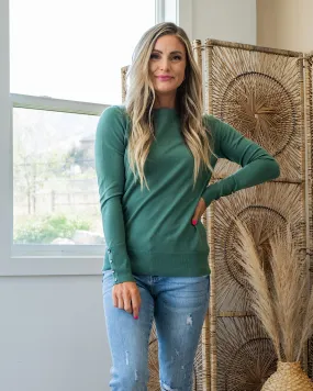 Staci Fine Knit Sweater with Button Detail - Spruce