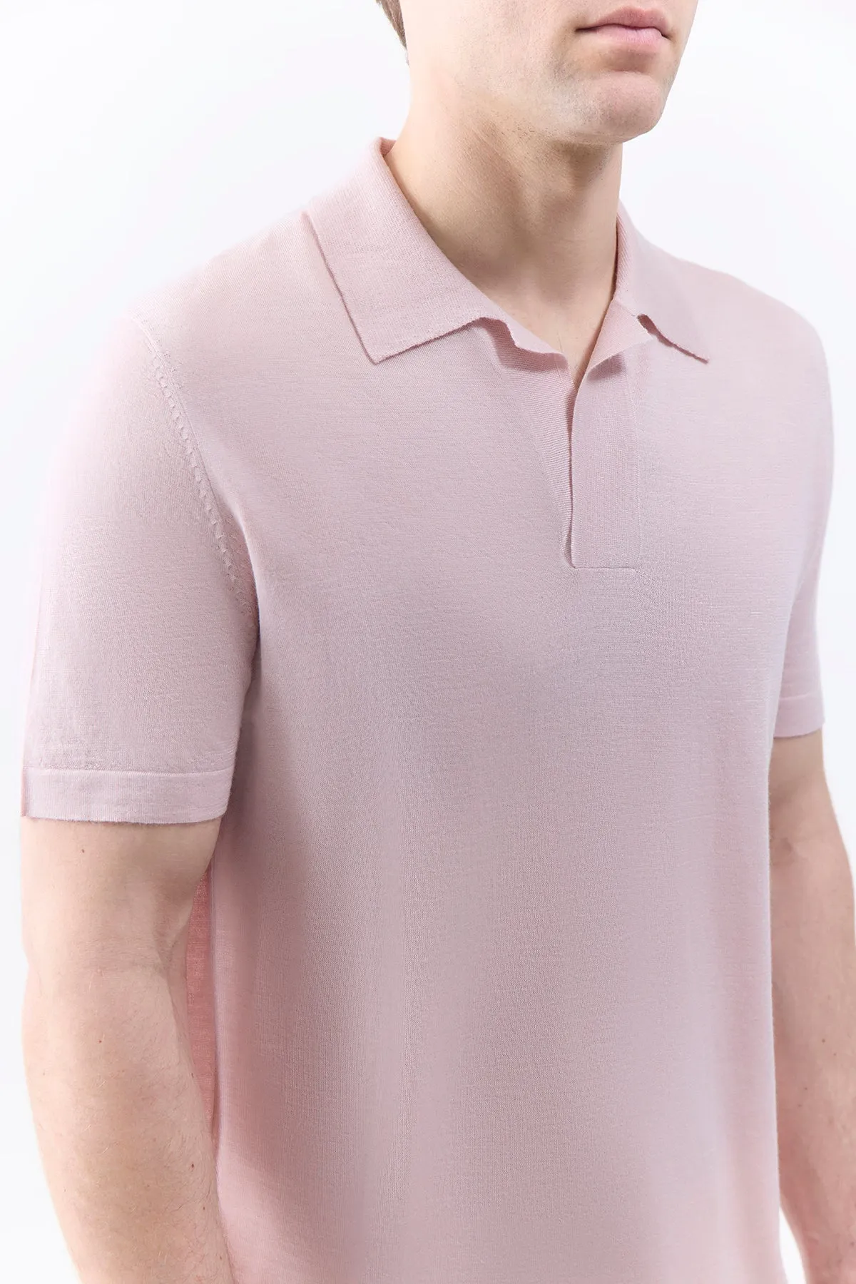 Stendhal Knit Short Sleeve Polo in Blush Cashmere