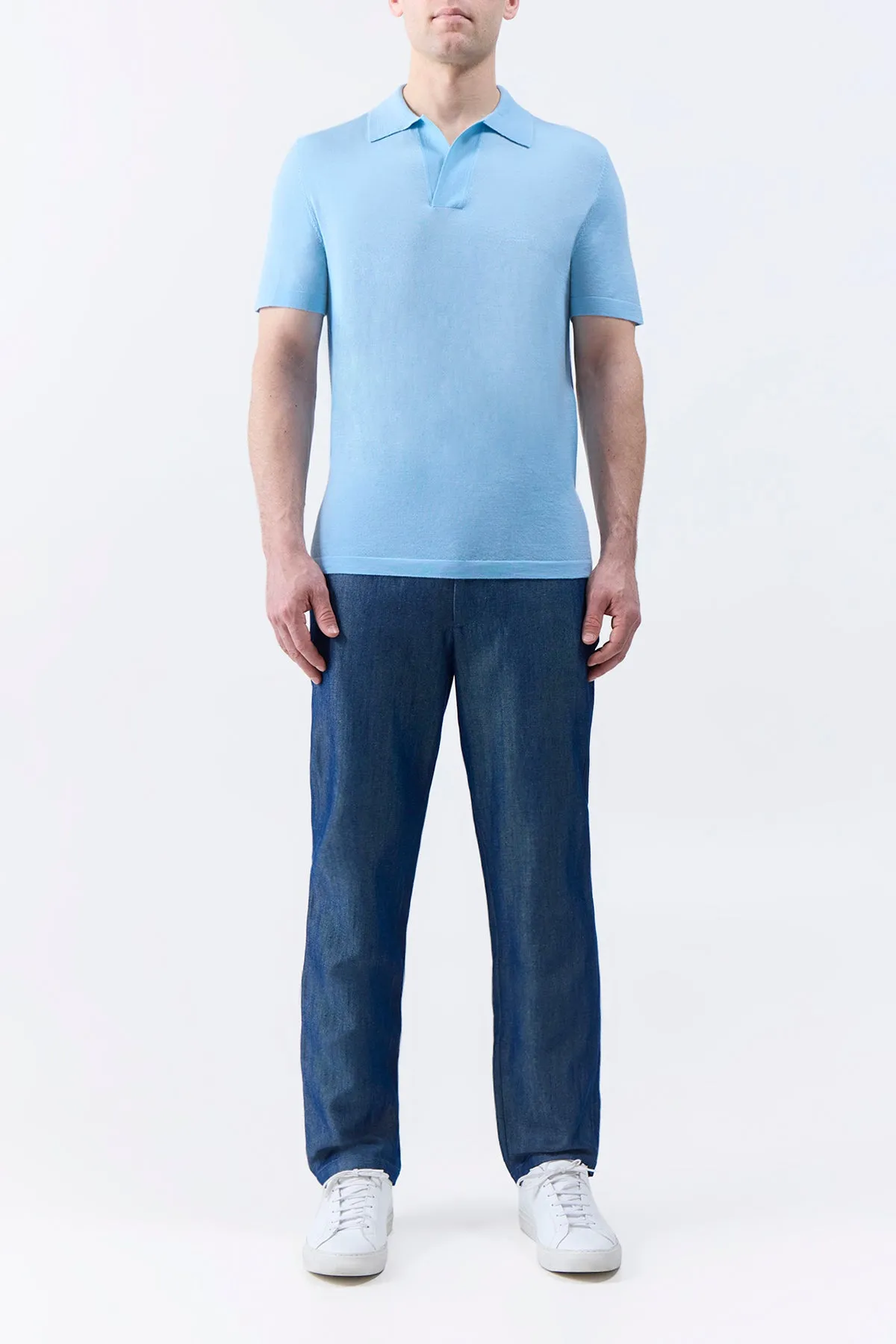 Stendhal Knit Short Sleeve Polo in Mineral Blue Cashmere