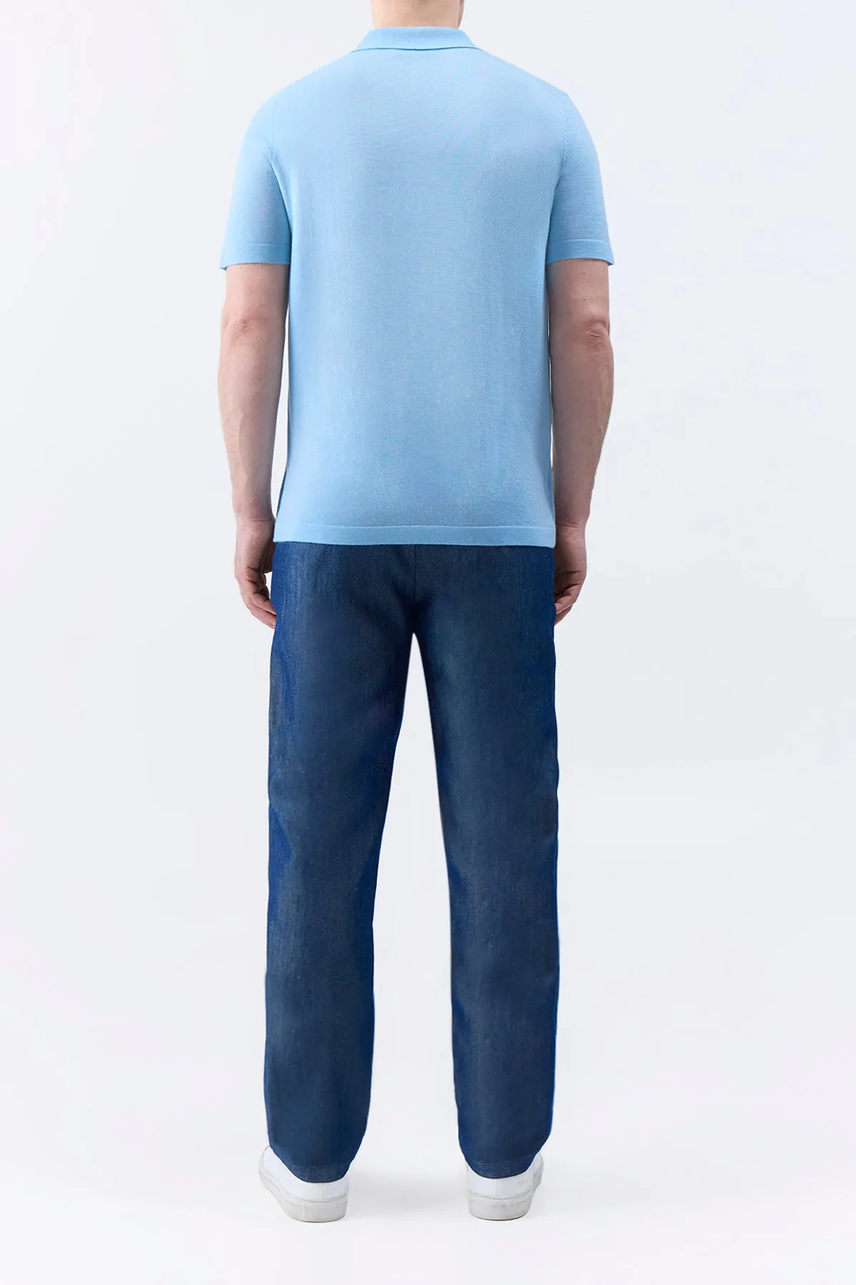 Stendhal Knit Short Sleeve Polo in Mineral Blue Cashmere