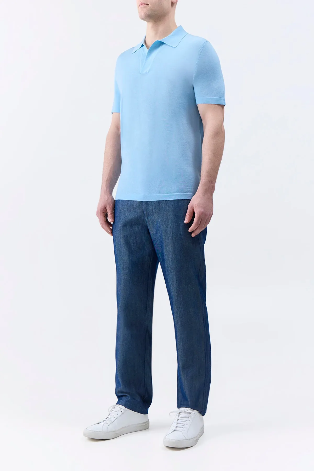 Stendhal Knit Short Sleeve Polo in Mineral Blue Cashmere