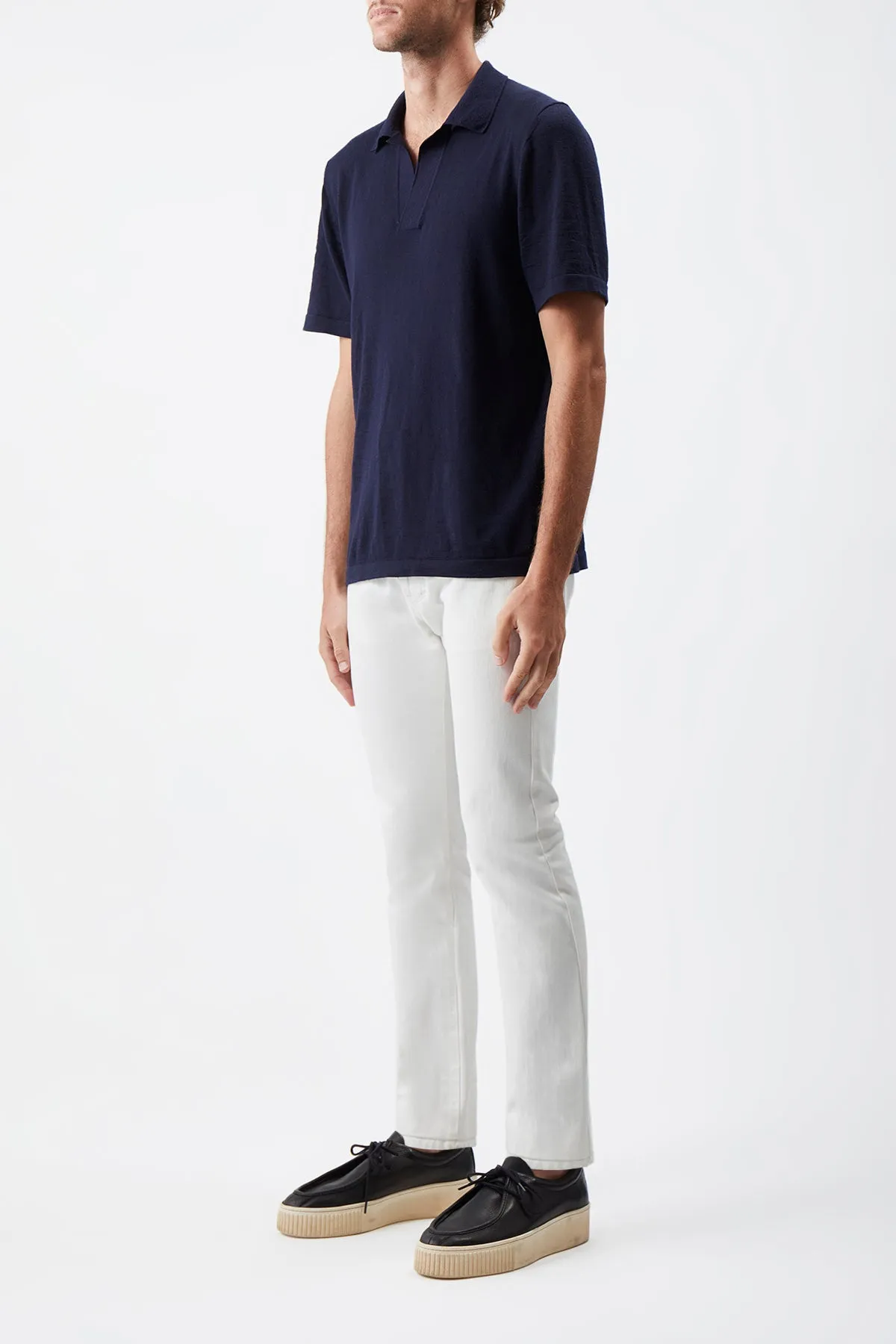 Stendhal Knit Short Sleeve Polo in Navy Cashmere