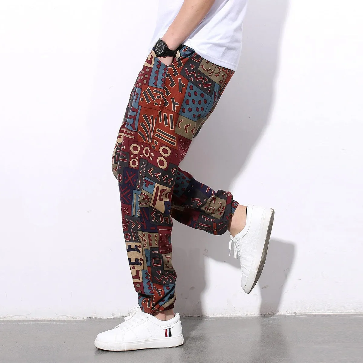 Stylish Loose Geomatric & Black News Text Prints Jogger Breathable Casual Harem Combo (Pack of 2)