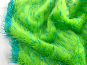 Turquoise spikes on a green faux fun fur-multi color-60" wide-fashion-decorations-jackets-apparel-upholstery-sold by the yard.