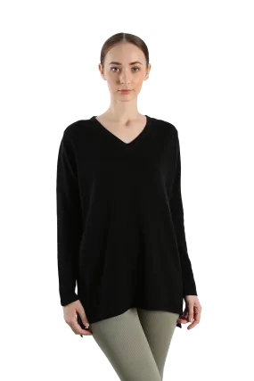 V neck Pure Cashmere Sweater - Black