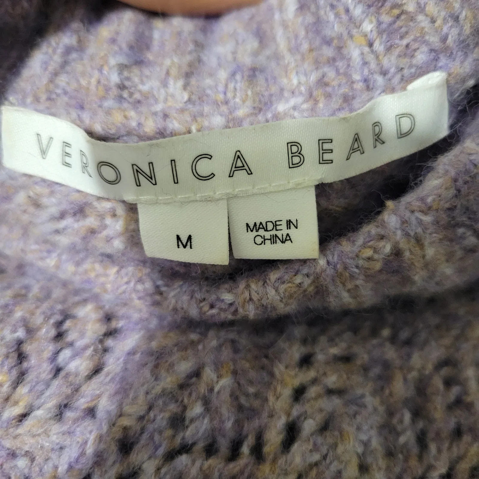 Veronica Beard Novah Pointelle Sweater Purple Pullover Puff Sleeve Alpaca Size Medium