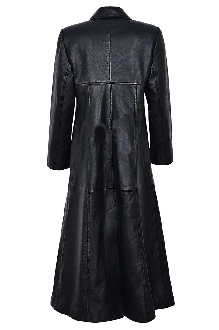 Vintage Black Leather Women's Trench Coat