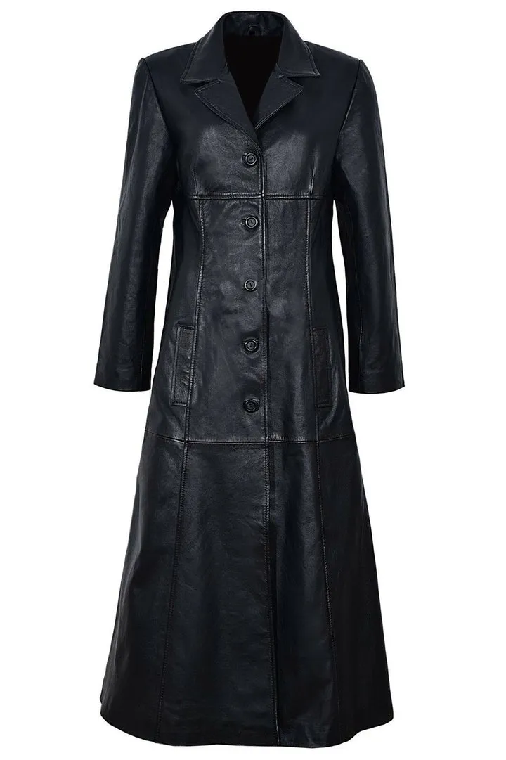 Vintage Black Leather Women's Trench Coat