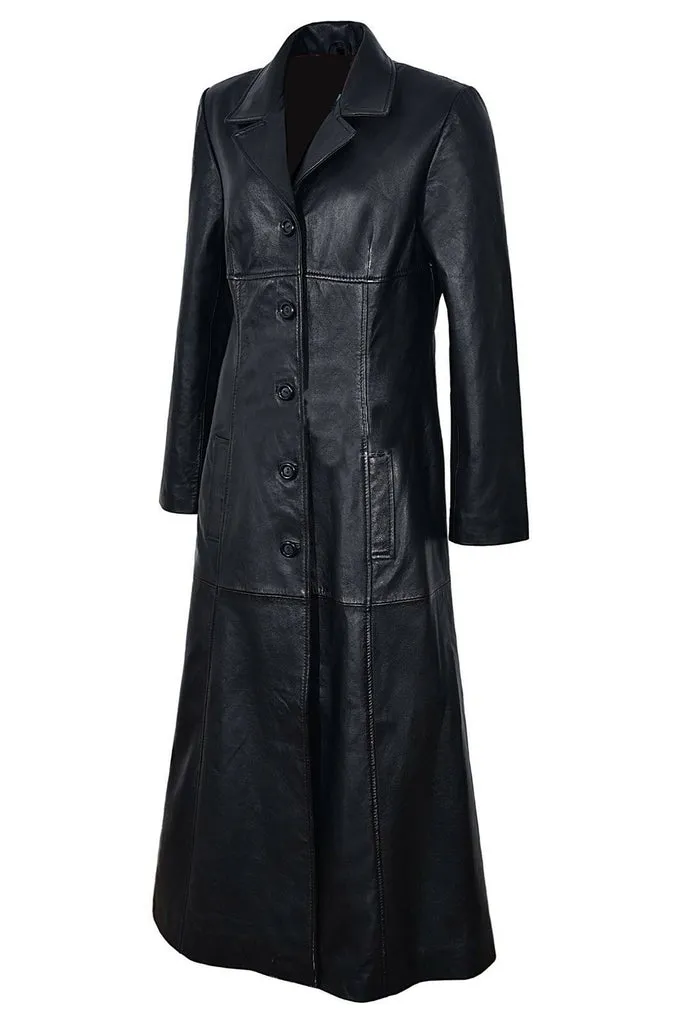 Vintage Black Leather Women's Trench Coat