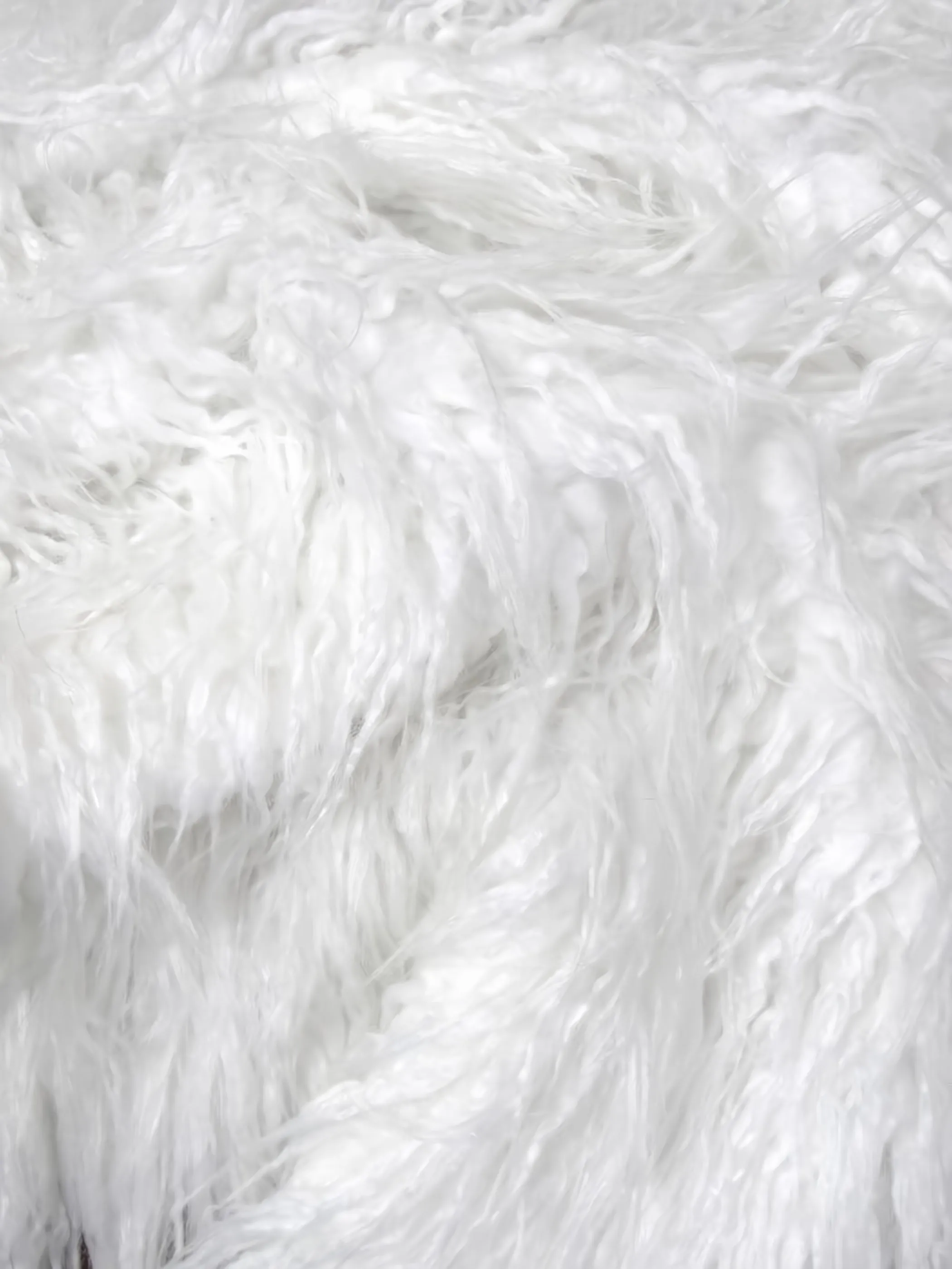 White Curly Solid Mongolian Long Pile Faux Fur Fabric / Sold By The Yard