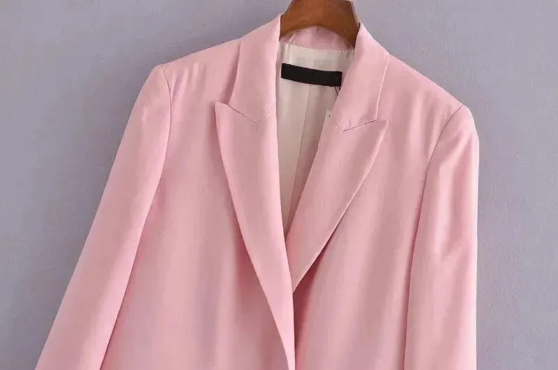 Women Pink Double Breasted Blazer Women - Formal-Business - Plain-Solid