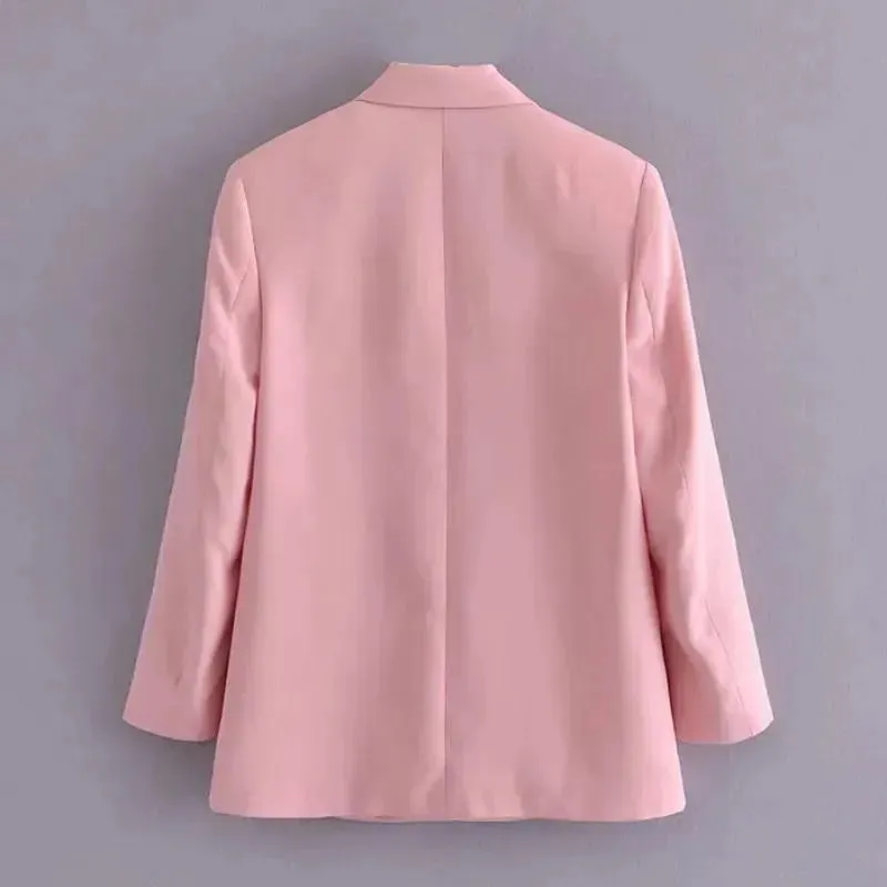 Women Pink Double Breasted Blazer Women - Formal-Business - Plain-Solid