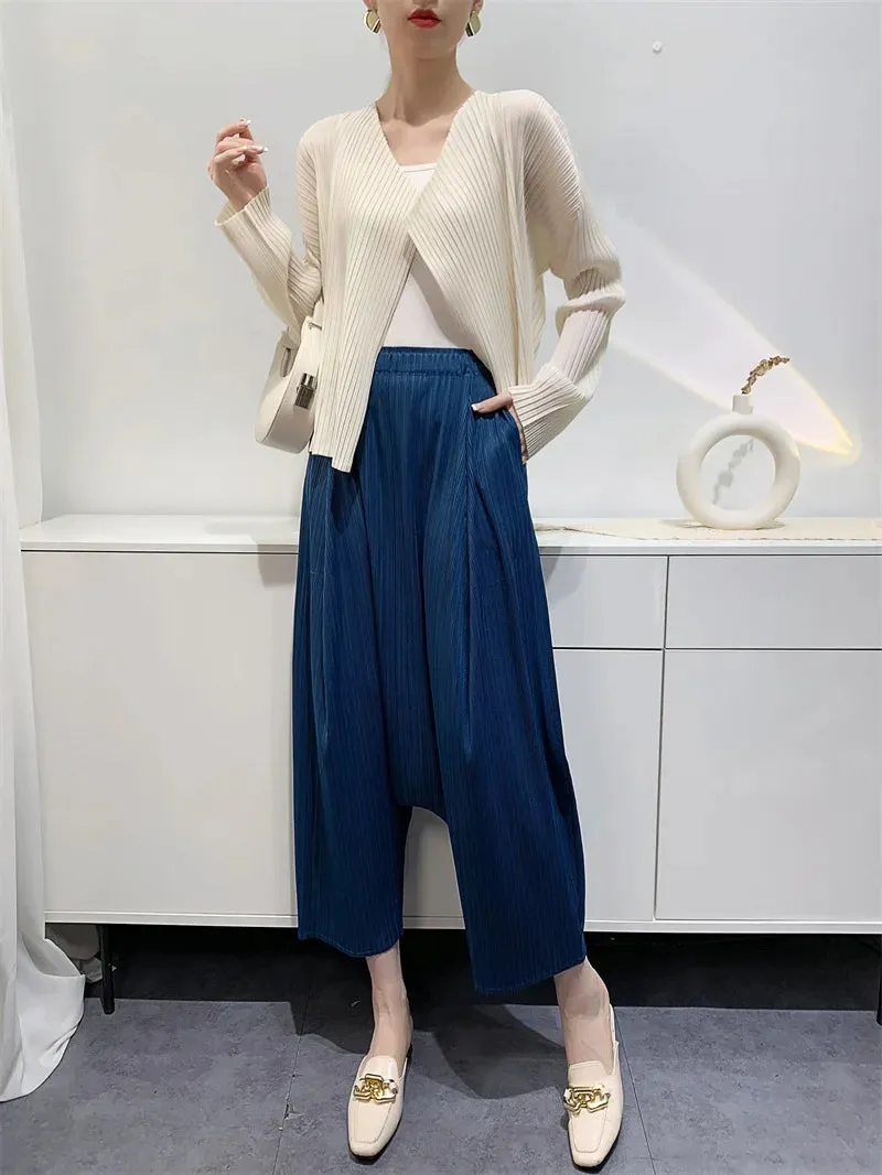 Women Pleated High Waist Wide Leg Harem Trousers