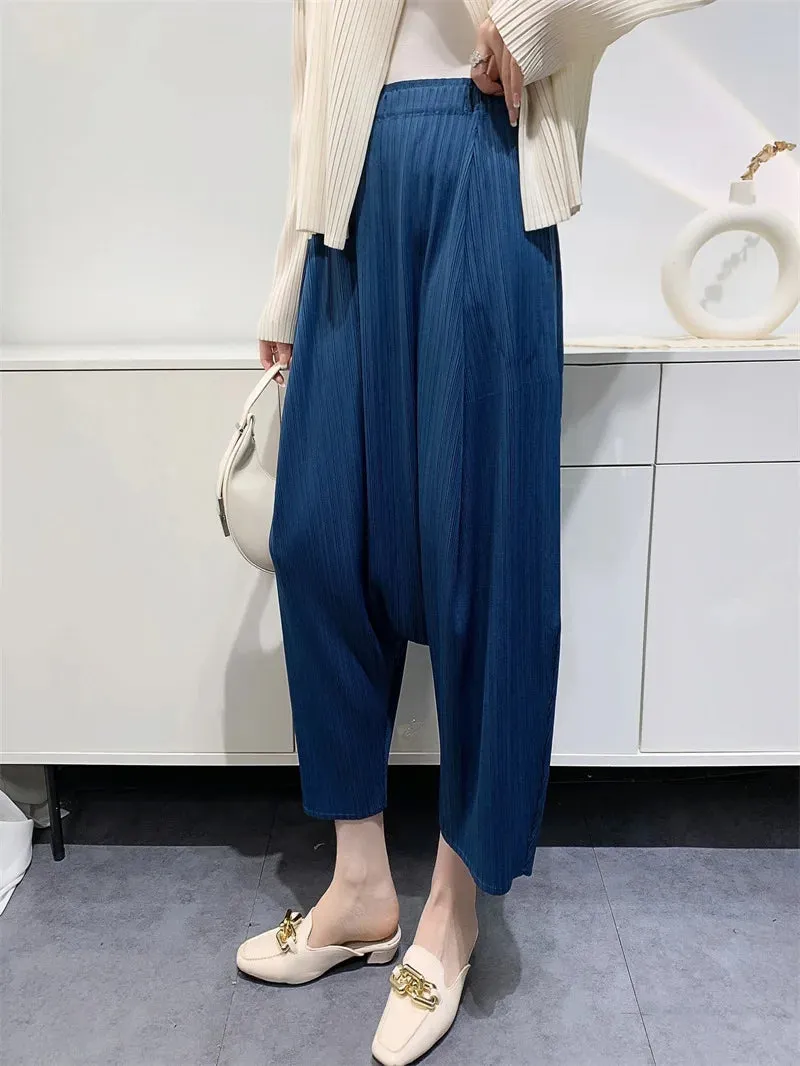 Women Pleated High Waist Wide Leg Harem Trousers