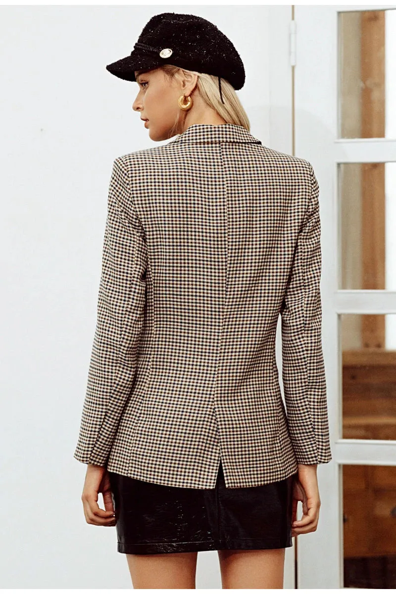 Women's Autumn Double Breasted Plaid Blazer