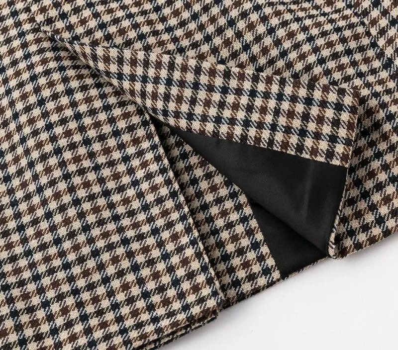 Women's Autumn Double Breasted Plaid Blazer