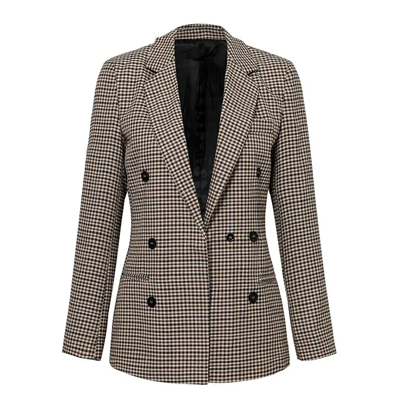 Women's Autumn Double Breasted Plaid Blazer